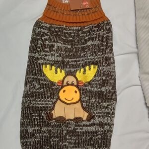 Pet Central Cozy Woodland Winter Moose Brown Dog Sweater Size Medium NWT